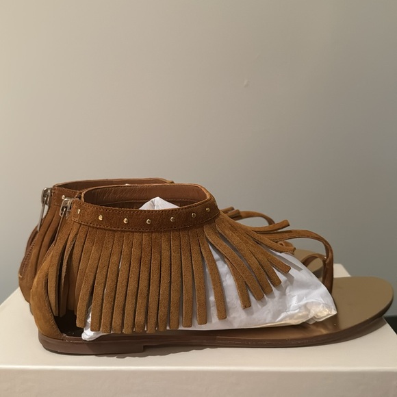 JIMMY CHOO LIKE NEW URIEL FRINGED ANKLE FLATS IN TAN SUEDE SIZE 38 - Picture 6 of 12